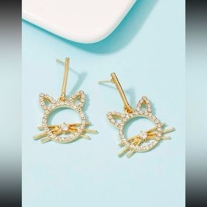 🐈 Awesome Metallic Rhinestone Kitty Cat Face Stud Earrings 🐈‍⬛